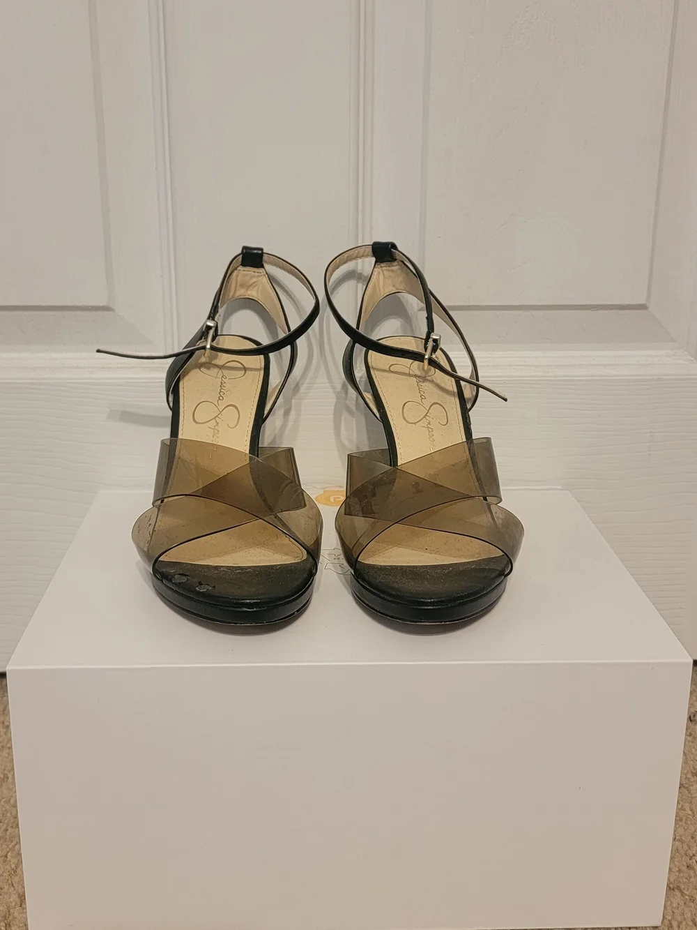 Black Clear Strap High Heel Sandals